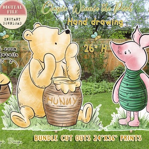 Bundle 2 CutOut Classic Winnie the Pooh & Ferkel Dekor, Classic Winnie Baby Shower Stand Up, Pooh Birthday Party CutOut, INSTANT Digitals 07