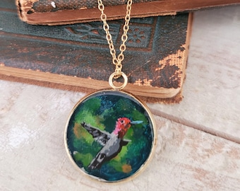 Hand-Painted Hummingbird Necklace Pendant| Bird Art Jewelry