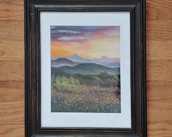 Original Pastel Blue Ridge Mountains Painting | 16" x 13" Framed Landscape Art Home Decor