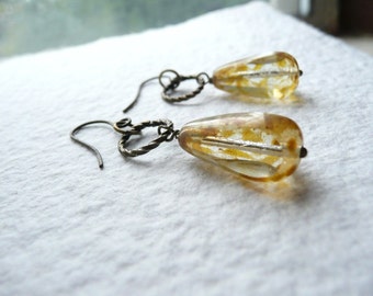 Boho Chic Dangle Earrings Light Turquoise /& Tan Etched Czech Glass Hot Spring.