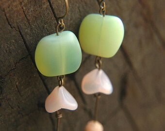 Boho Chic Dangle Earrings Light Turquoise /& Tan Etched Czech Glass Hot Spring.