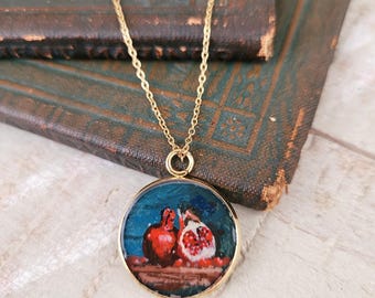 Hand-Painted Necklace Pendant Pomegranate | Still Life Art Jewelry