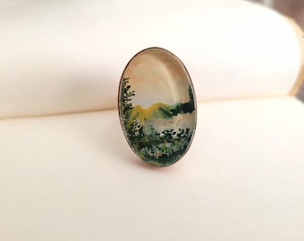 Hand-Painted Adjustable Ring Copper | Landscape Art Jewelry
