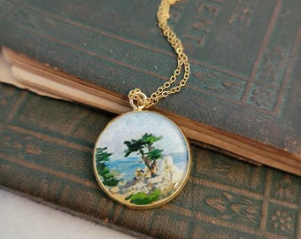 The Lone Cypress, Point Lobos, California Hand-painted Necklace.