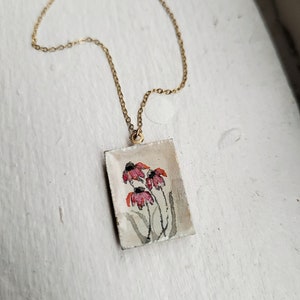 Hand-Painted Cone Flower Necklace Pendant | Floral Art Jewelry