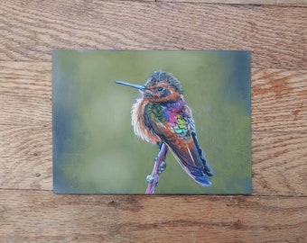 Original Pastel Painting / Drawing 5"x7" on Panel | Hummingbird Art Home Decor