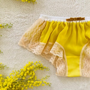 Yellow Chiffon and White Cotton Lace Boxer/style MIMOSA made to order image 2