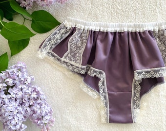 Rauchiger Flieder-Satin-Boxer/Stil LILAS (auf Bestellung gefertigt)