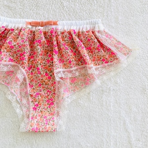 Pink Flowers Chiffon and White Cotton Lace  Boxer/style RANMAN (made to order)