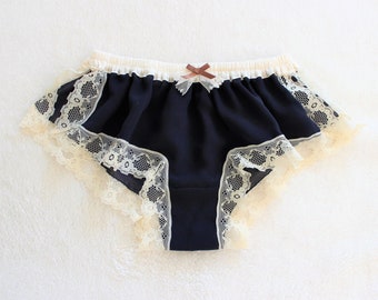 Navy Soft Chiffon Sleep Boxer/style YORUGAO (made to order)