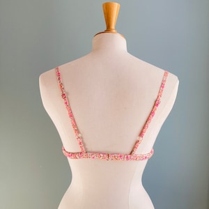 Pink Flowers Chiffon and White Cotton Bra / style RANMAN made to order image 3