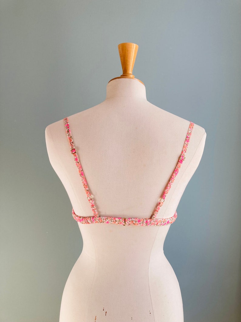 Pink Flowers Chiffon and White Cotton Bra / style RANMAN made to order image 3