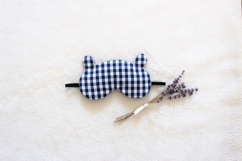 Français Lavender Aromatherapy Bear Sleep Eye Mask Gingham vérifier image 2