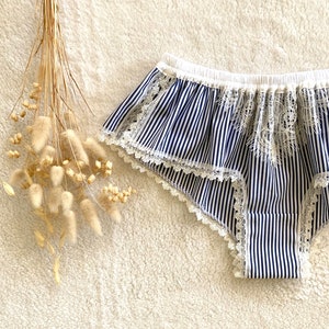 Stripe Cotton and White Lace Boxer / style KOMUGI (made to order)