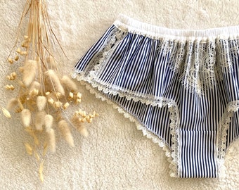 Stripe Cotton and White Lace Boxer / style KOMUGI (made to order)