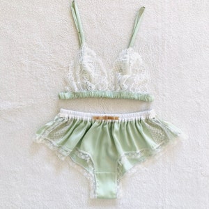 Pistachio Green Silky Satin Boxer/style WAKABA made to order image 1