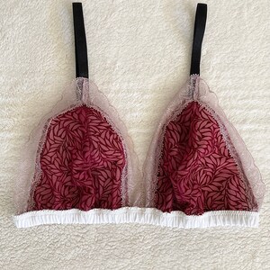 Bordeaux Velvet Mesh Bra / style KEITOU made to order image 2