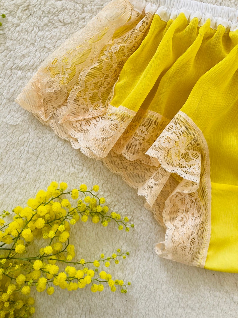 Yellow Chiffon and White Cotton Lace Boxer/style MIMOSA made to order image 5