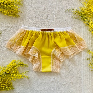 Yellow Chiffon and White Cotton Lace Boxer/style MIMOSA made to order image 3