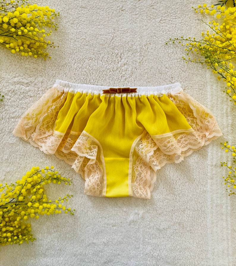 Yellow Chiffon and White Cotton Lace Boxer/style MIMOSA made to order image 3