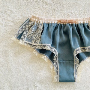Blue Gray Satin Leavers Lace Boxer/style ASAGIRI(made to order)
