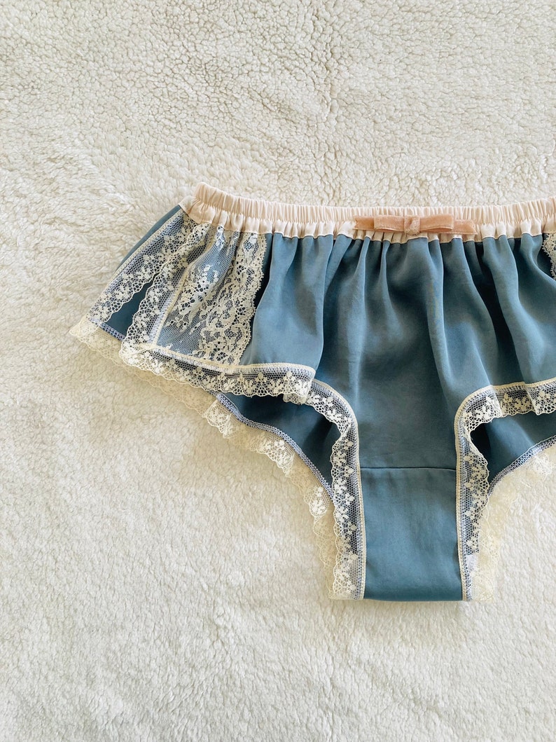 Blue Gray Satin Leavers Lace Boxer/style ASAGIRImade to order image 1