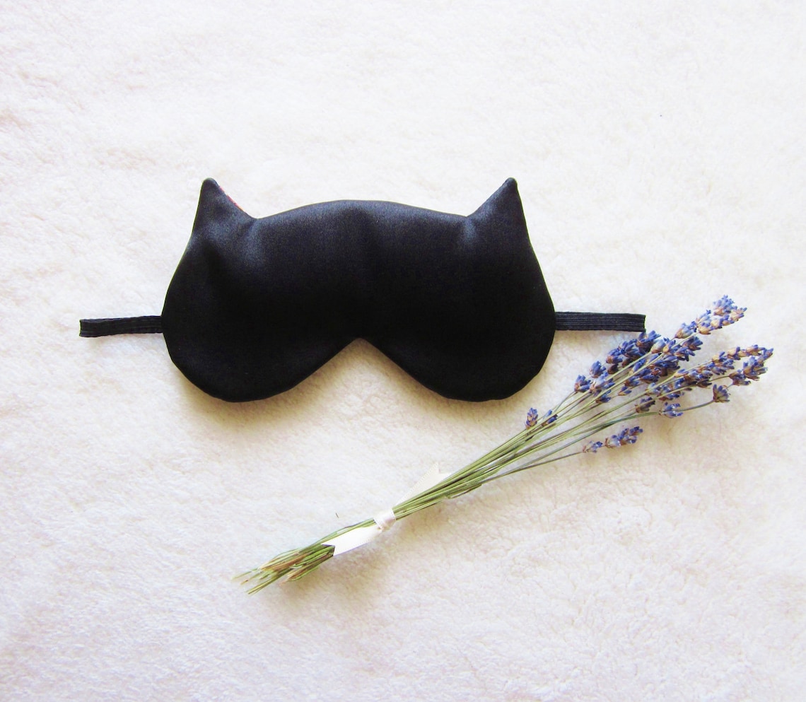 Black Satin and Cotton Cat Eye Mask Etsy