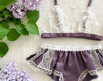 Rauchiger Flieder weicher Satin-BH/Stil LILAS (auf Bestellung)