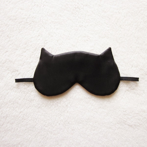 Black Satin and Cotton Cat Eye Mask