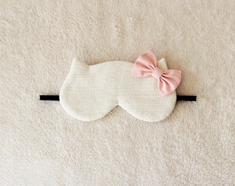 Soft White and Pink Cat Eye Mask