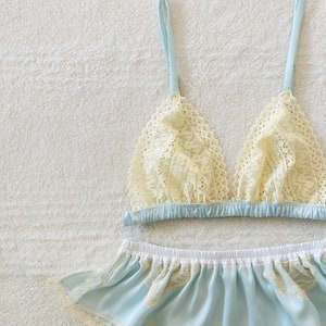 Reggiseno in raso di seta Power Blue / stile SEIRYU (su ordinazione)