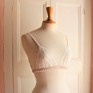 White Sterch Lace and Vintage Satin Bra/style SHAKUYAKU made to order image 3