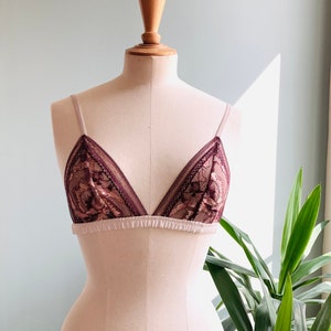 Bordeaux Flower Stretch Lace Bra / style UKONKHO XS,S size image 4