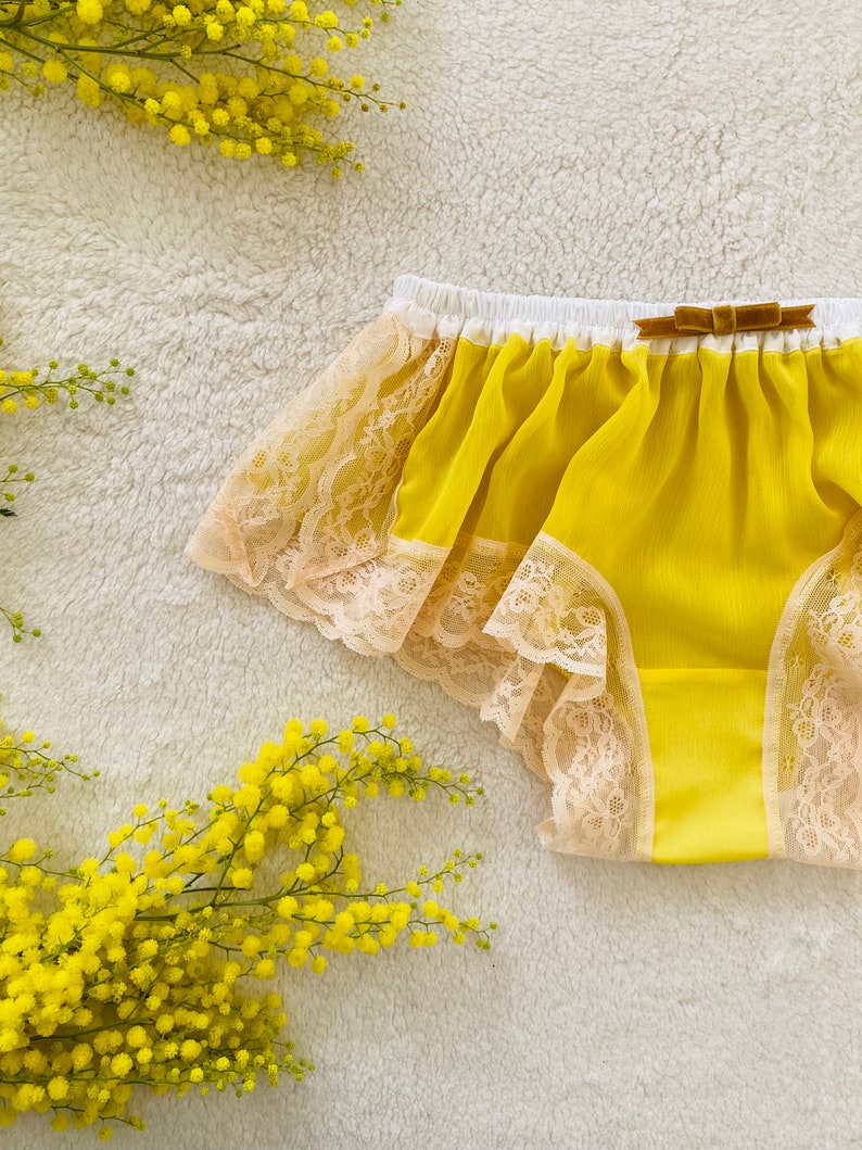 Yellow Chiffon and White Cotton Lace Boxer/style MIMOSA made to order image 2
