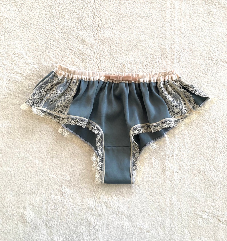 Blue Gray Satin Leavers Lace Boxer/style ASAGIRImade to order image 2