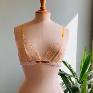 Yellow Chiffon and White Cotton Bra / style MIMOSA made to order image 7