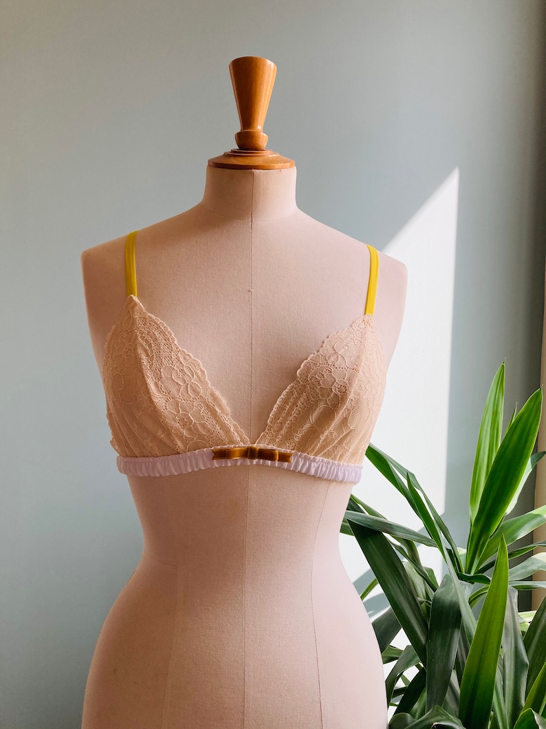 Yellow Chiffon and White Cotton Bra / style MIMOSA made to order image 7