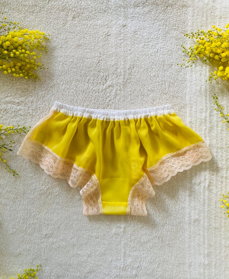 Yellow Chiffon and White Cotton Lace Boxer/style MIMOSA made to order image 4
