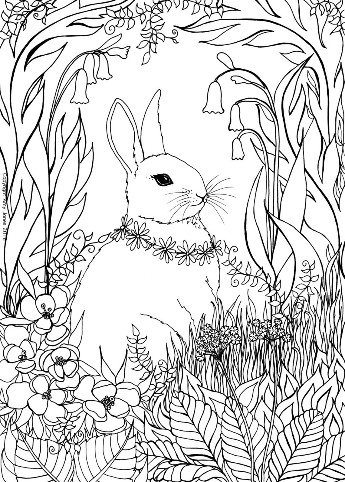 Lovely Bunny in the Garden Colouring Page - Etsy