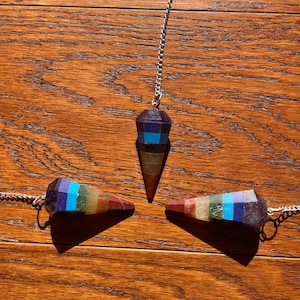 Dowsing Pendulum, Divination Tool, Natural Crystal Gemstone Pendulums, Faceted Pendulum with Silver Chain