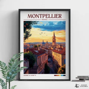 Impression de voyage rétro Montpellier France | Art mural | Impression encadrée | Toile | affiche | Illustration | Impression voyage Montpellier | Envie de voyager