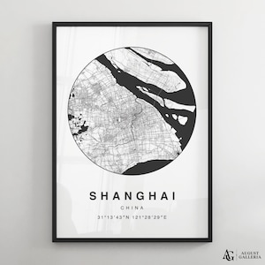 Shanghai Minimalist Map Print | Modern Black & White City Map Poster | Wall Art | Framed Prints | Canvas | Shanghai Poster | Shanghai Map