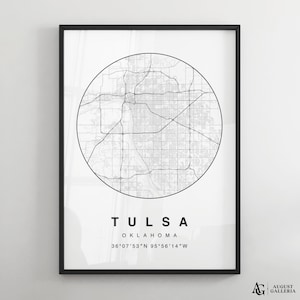 Tulsa Minimalist Map Print | Modern Black & White City Map Poster | Oklahoma Wall Art | Framed Prints | Canvas | Tulsa Poster | Tulsa Map