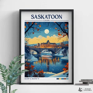 Saskatoon Kanada Retro Reise-Druck | Wandkunst | Reise-Druck | Gerahmter Druck | Keilrahmen | Saskatoon Poster | Illustration | Fernweh