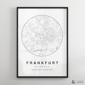 Frankfurt Minimalist Map Print | Modern Black & White City Map Poster | Wall Art | Framed Prints | Canvas | Frankfurt Poster | Frankfurt Map