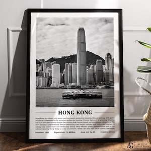 Hong Kong Black & White City Print | Modern City Poster | Hong Kong Wall Art | Framed Prints | Canvas | Hong Kong Poster | Hong Kong Prints
