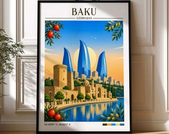 限定品 Light drawing art CONTACT DJ BAKU Baku Retro Travel Print | Azerbaijan Wall Art | Framed Print