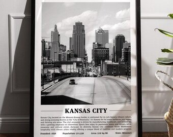 Kansas City Black & White City Print | Modern City Poster | Wall Art | Framed Prints | Canvas | Kansas City Poster | Kansas City Prints