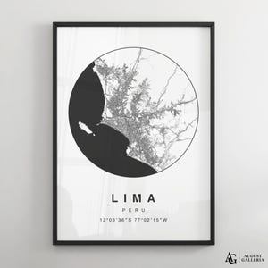 Lima Minimalist Map Print | Modern Black & White City Map Poster | Lima Wall Art | Framed Prints | Canvas | Lima Poster | Lima Map | Peru