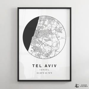 Minimalistische kaartafdruk van Tel Aviv | Moderne zwart-witte poster stadsplattegrond | Muurkunst | Ingelijste afdrukken | Canvas | Tel Aviv-poster | Kaart van Tel Aviv